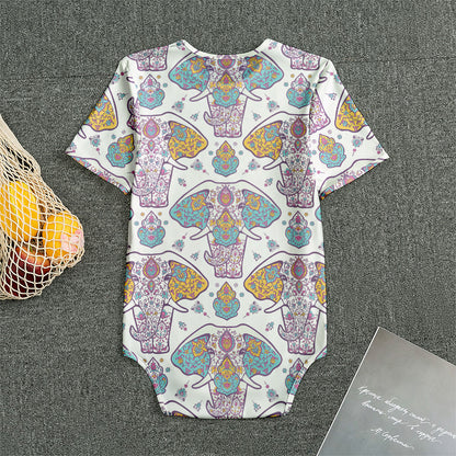 Indian Flower Elephant Pattern Print Men's Bodysuit