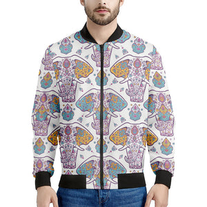 Indian Flower Elephant Pattern Print Men's Bomber Jacket