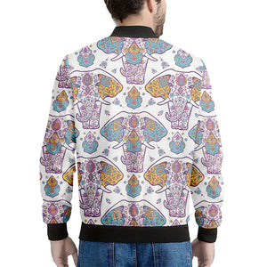 Indian Flower Elephant Pattern Print Men's Bomber Jacket