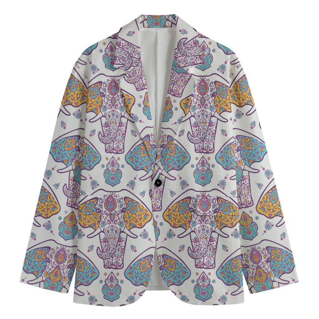 Indian Flower Elephant Pattern Print Men's Cotton Blazer