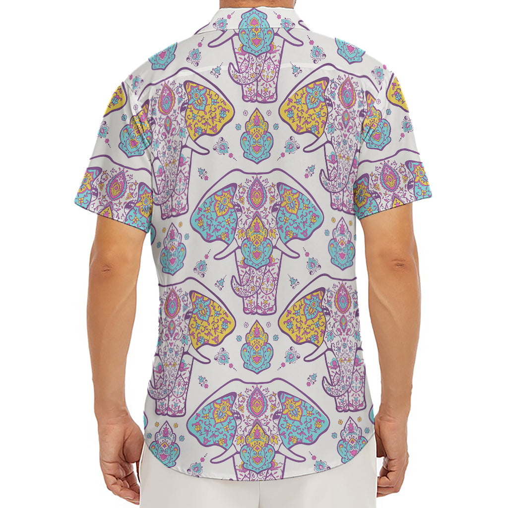 Indian Flower Elephant Pattern Print Men's Deep V-Neck Shirt