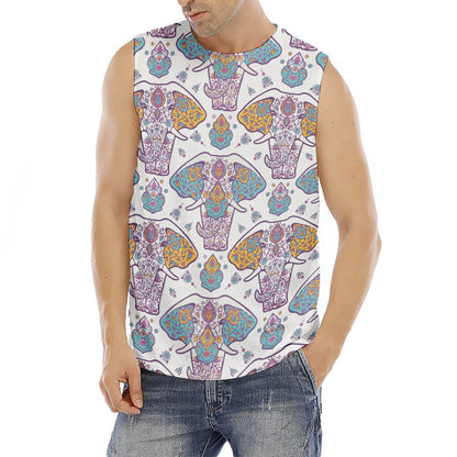 Indian Flower Elephant Pattern Print Men's Fitness Tank Top