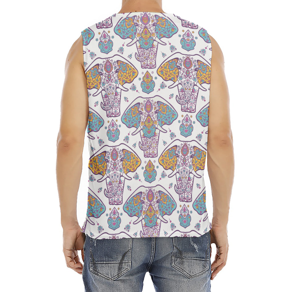 Indian Flower Elephant Pattern Print Men's Fitness Tank Top