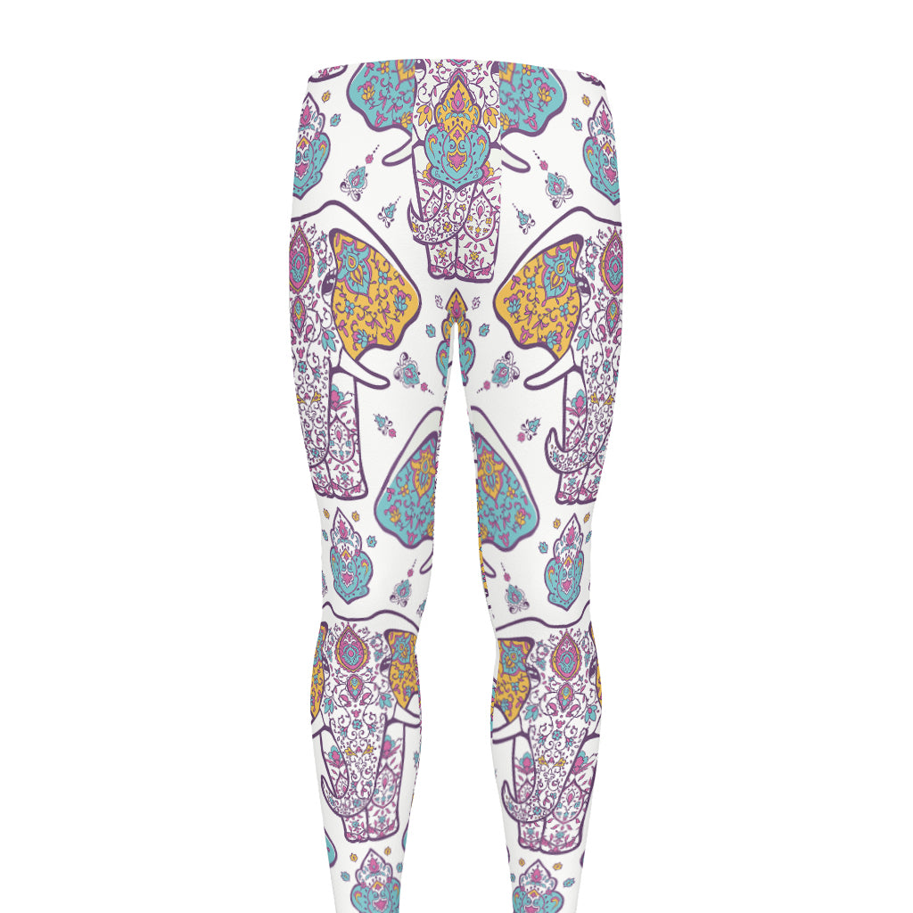 Indian Flower Elephant Pattern Print Men's leggings