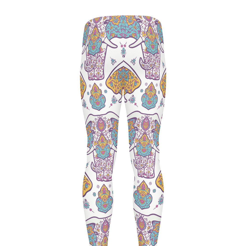 Indian Flower Elephant Pattern Print Men's leggings
