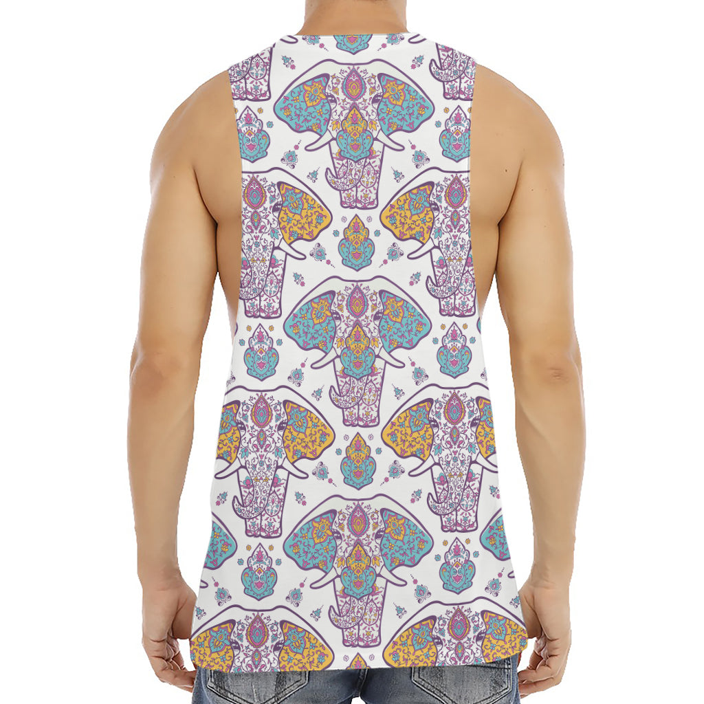 Indian Flower Elephant Pattern Print Men's Muscle Tank Top