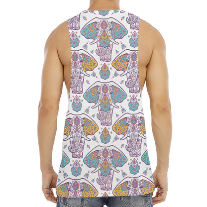 Indian Flower Elephant Pattern Print Men's Muscle Tank Top
