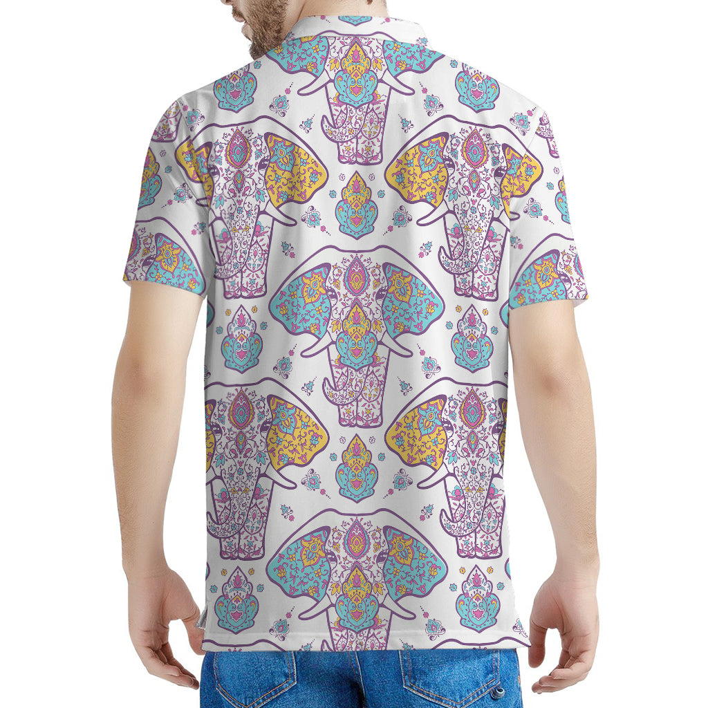 Indian Flower Elephant Pattern Print Men's Polo Shirt