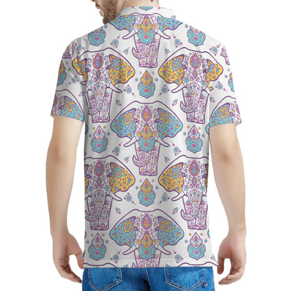 Indian Flower Elephant Pattern Print Men's Polo Shirt