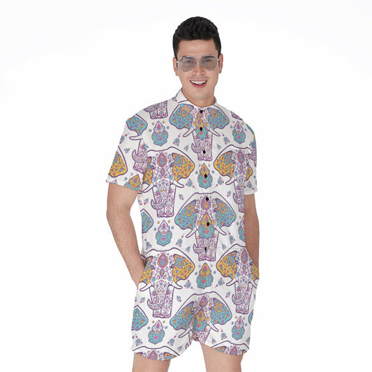 Indian Flower Elephant Pattern Print Men's Rompers