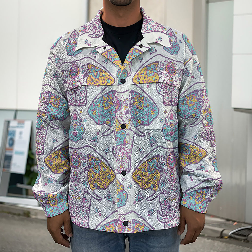 Indian Flower Elephant Pattern Print Men's Shirt Jacket