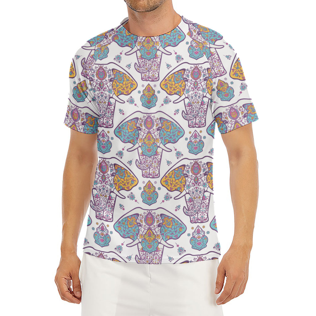 Indian Flower Elephant Pattern Print Men's Short Sleeve Rash Guard