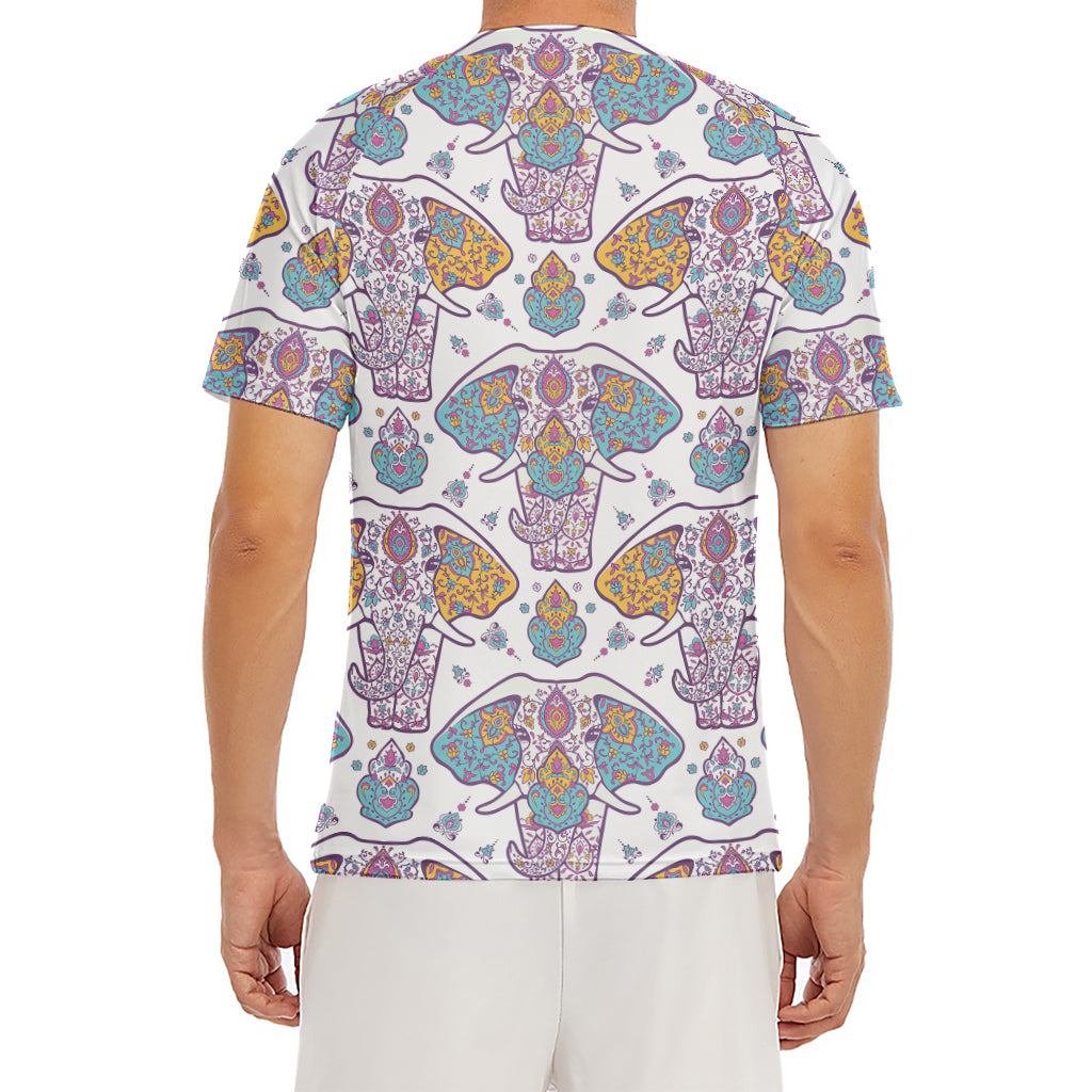 Indian Flower Elephant Pattern Print Men's Short Sleeve Rash Guard