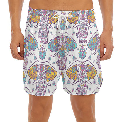 Indian Flower Elephant Pattern Print Men's Split Running Shorts