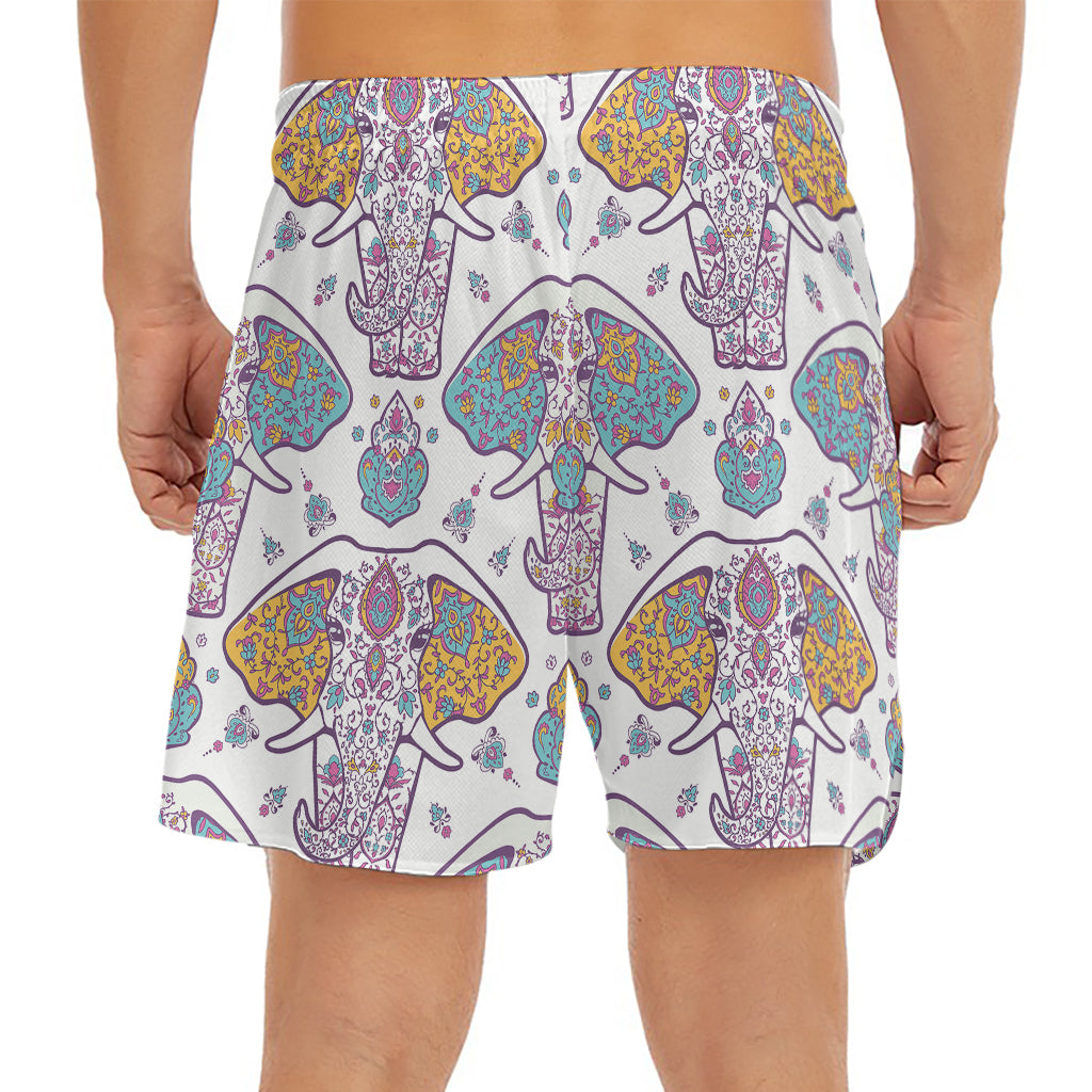 Indian Flower Elephant Pattern Print Men's Split Running Shorts