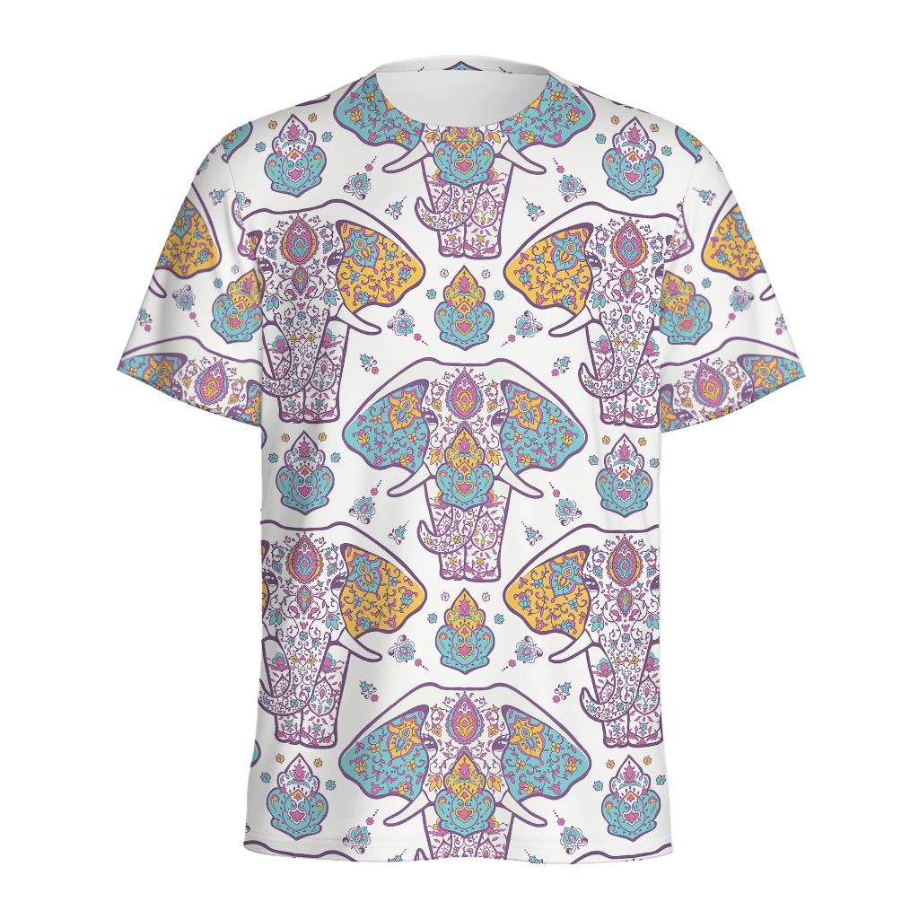 Indian Flower Elephant Pattern Print Men's Sports T-Shirt