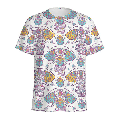 Indian Flower Elephant Pattern Print Men's Sports T-Shirt