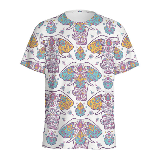 Indian Flower Elephant Pattern Print Men's Sports T-Shirt