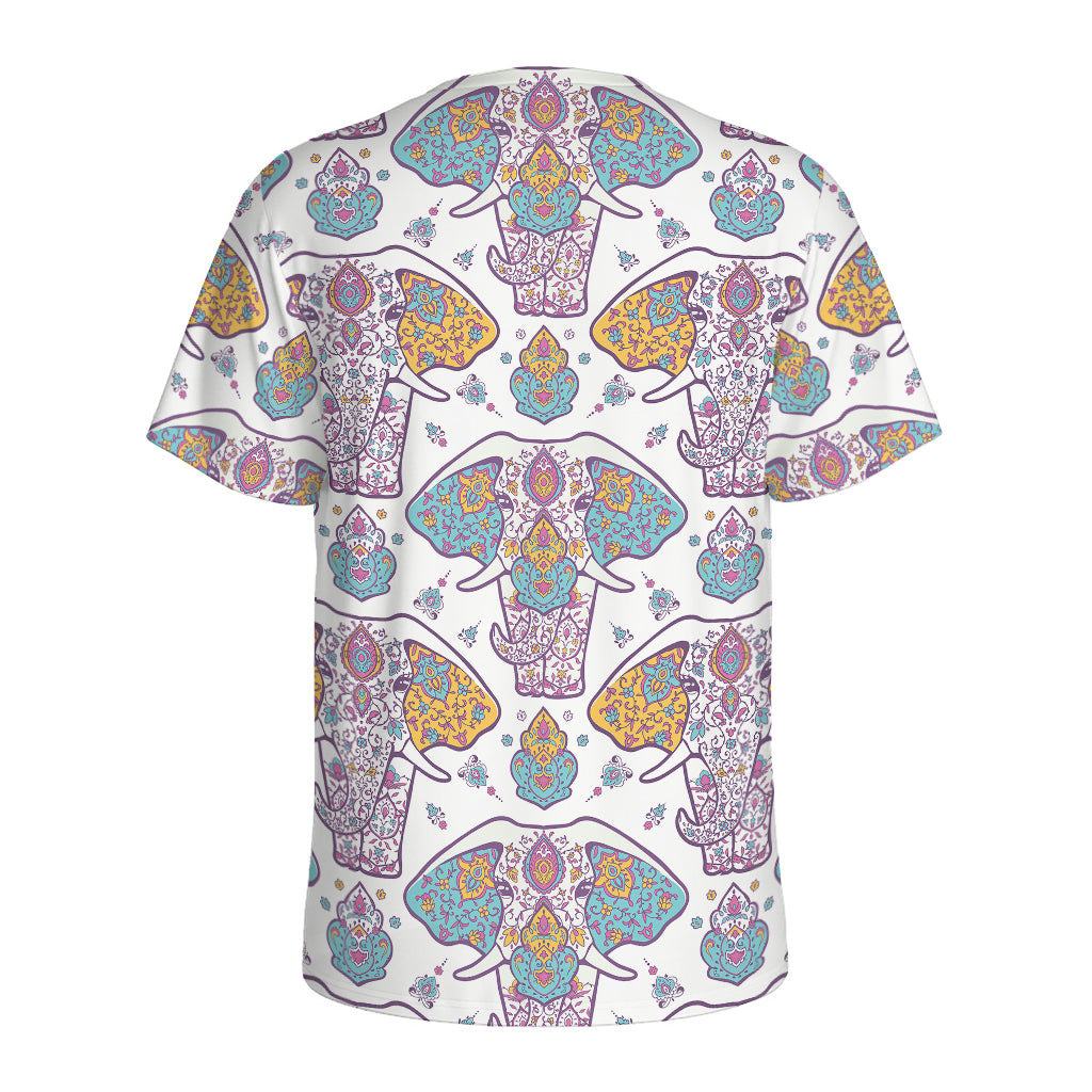 Indian Flower Elephant Pattern Print Men's Sports T-Shirt