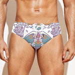 Indian Flower Elephant Pattern Print Men's Swim Briefs