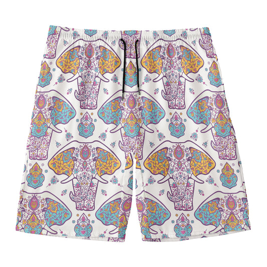 Indian Flower Elephant Pattern Print Men's Swim Trunks
