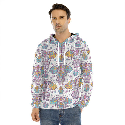 Indian Flower Elephant Pattern Print Men's Velvet Pullover Hoodie
