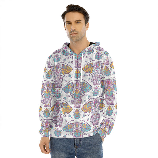 Indian Flower Elephant Pattern Print Men's Velvet Pullover Hoodie