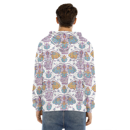 Indian Flower Elephant Pattern Print Men's Velvet Pullover Hoodie