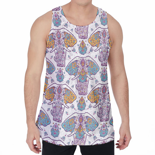 Indian Flower Elephant Pattern Print Men's Velvet Tank Top