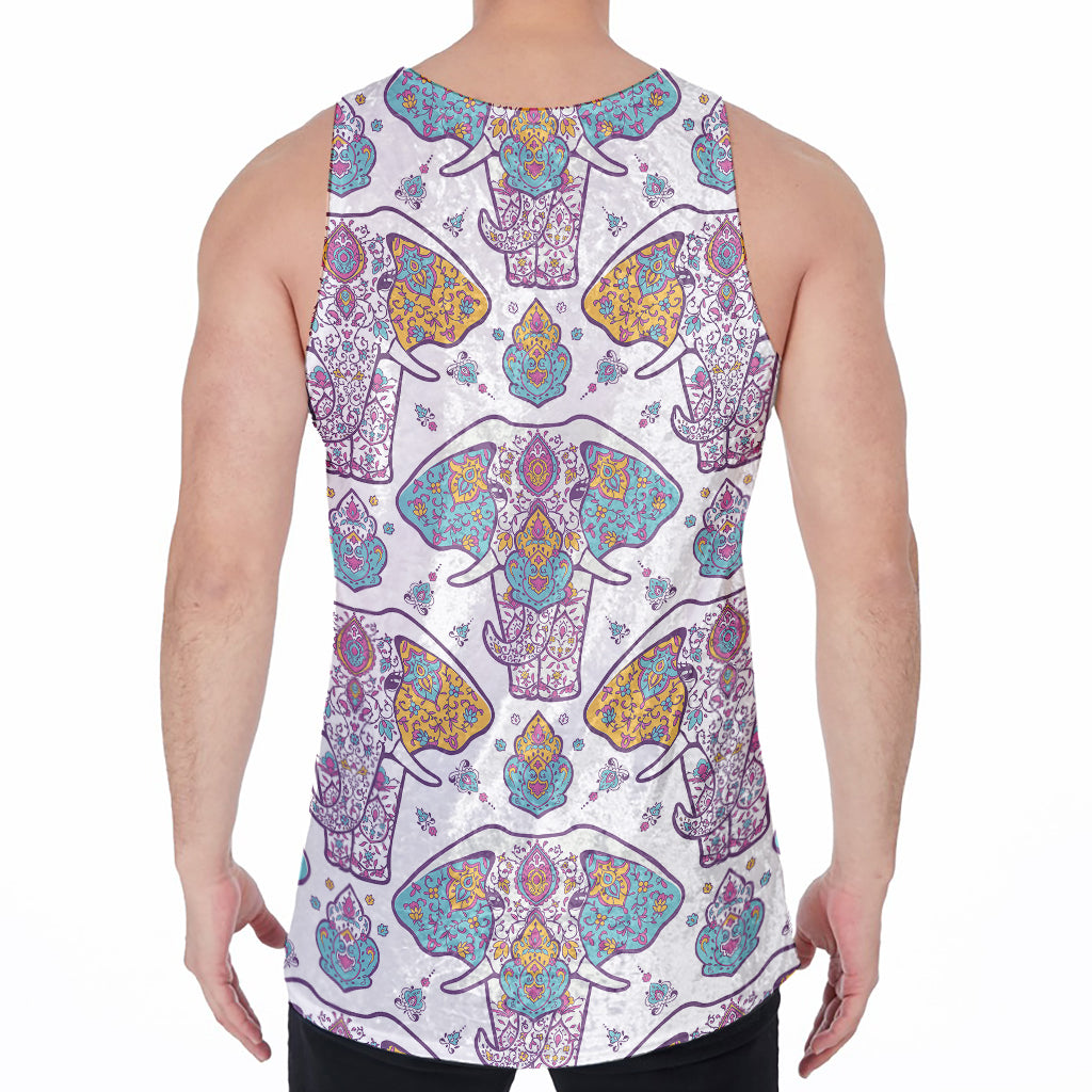 Indian Flower Elephant Pattern Print Men's Velvet Tank Top