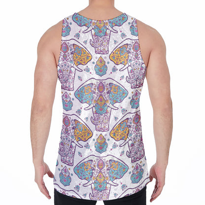 Indian Flower Elephant Pattern Print Men's Velvet Tank Top