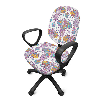 Indian Flower Elephant Pattern Print Office Chair Cover