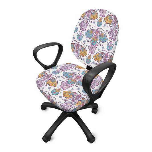 Indian Flower Elephant Pattern Print Office Chair Cover