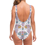 Indian Flower Elephant Pattern Print One Piece Swimsuit