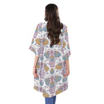 Indian Flower Elephant Pattern Print Open Front Beach Cover Up