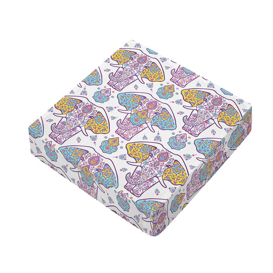 Indian Flower Elephant Pattern Print Outdoor Seat Cushion Cover