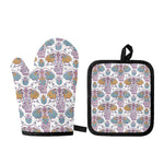Indian Flower Elephant Pattern Print Oven Mitt And Pot Holder Set