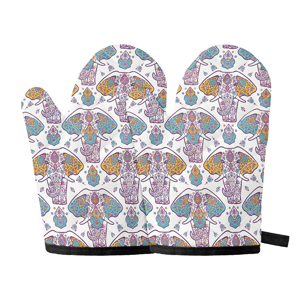 Indian Flower Elephant Pattern Print Oven Mitts