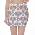 Indian Flower Elephant Pattern Print Pencil Mini Skirt