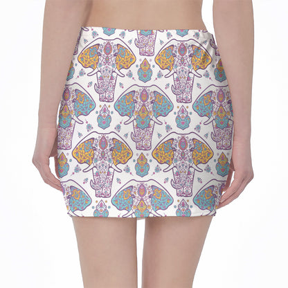 Indian Flower Elephant Pattern Print Pencil Mini Skirt