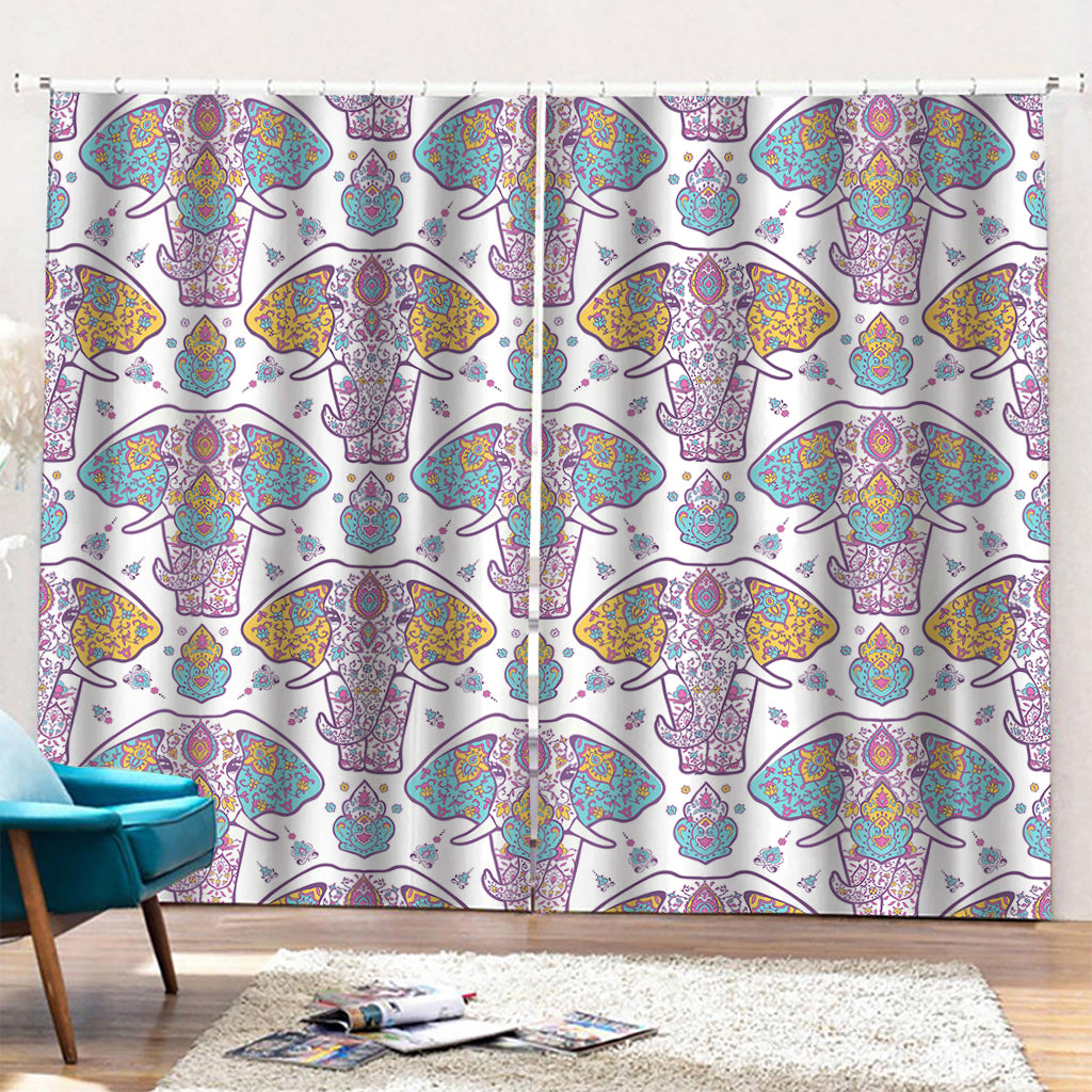 Indian Flower Elephant Pattern Print Pencil Pleat Curtains