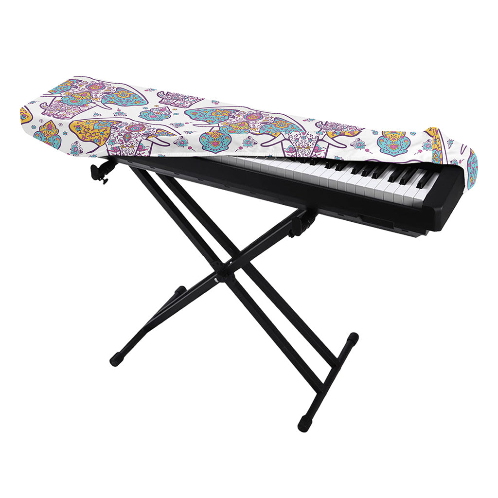 Indian Flower Elephant Pattern Print Piano Keyboard Cover