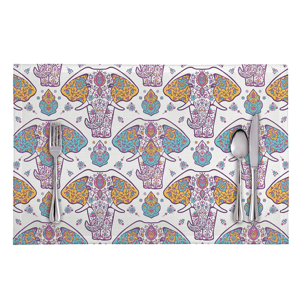 Indian Flower Elephant Pattern Print Placemat