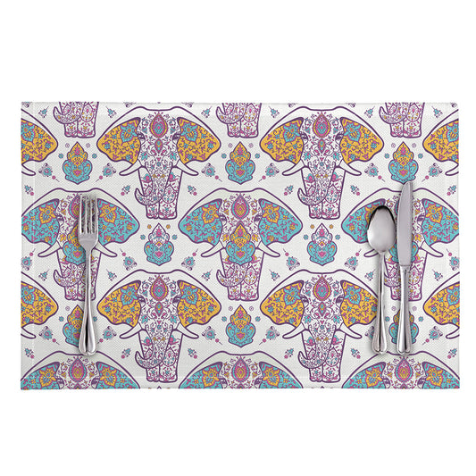 Indian Flower Elephant Pattern Print Placemat