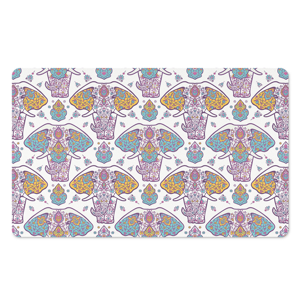 Indian Flower Elephant Pattern Print Polyester Doormat
