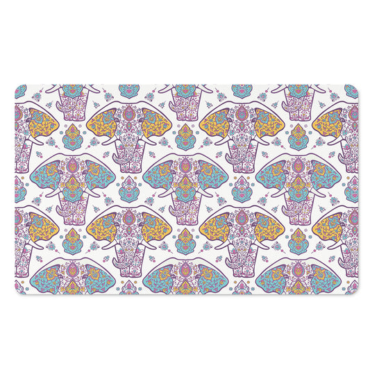 Indian Flower Elephant Pattern Print Polyester Doormat