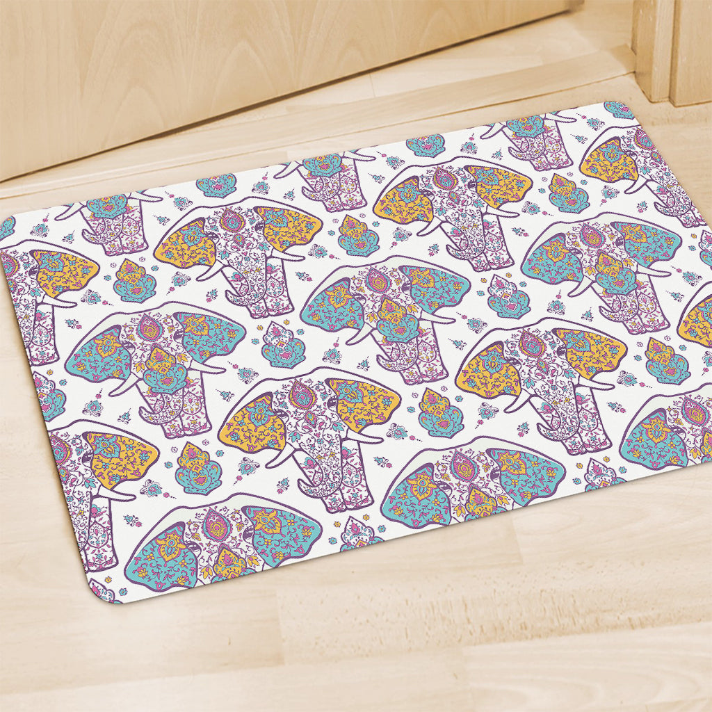 Indian Flower Elephant Pattern Print Polyester Doormat