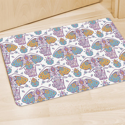 Indian Flower Elephant Pattern Print Polyester Doormat