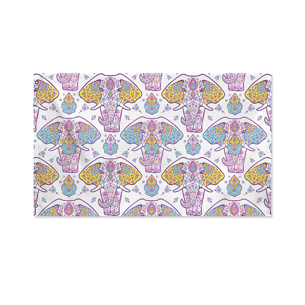 Indian Flower Elephant Pattern Print Polyester Flag