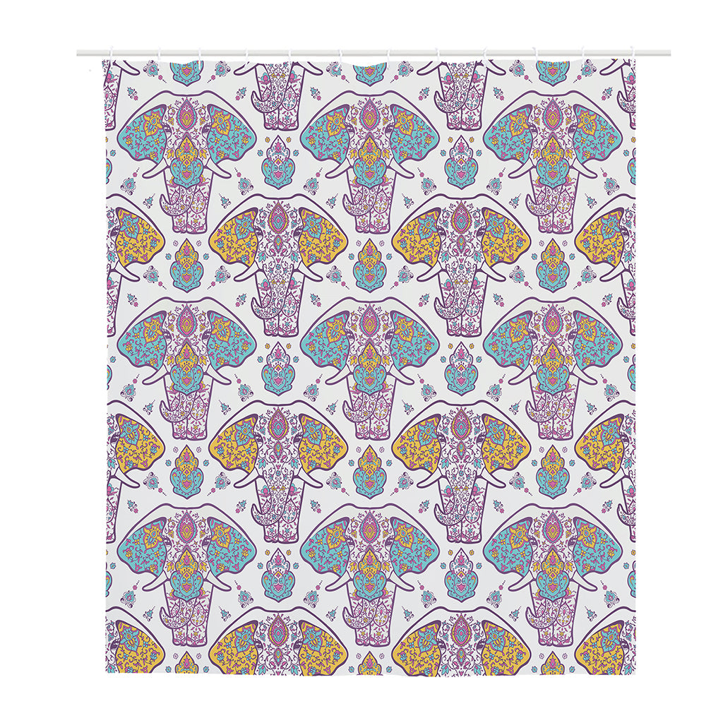 Indian Flower Elephant Pattern Print Polyester Shower Curtain